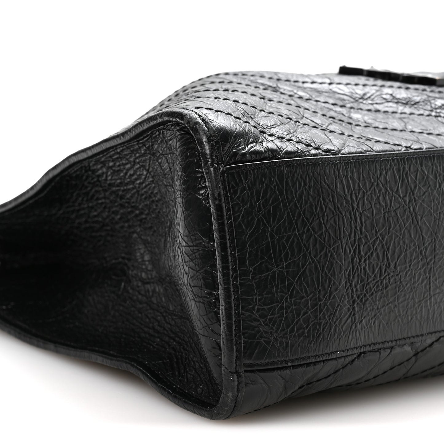 Crinkled Calfskin Matelasse Monogram Large Niki Shopper Tote Black