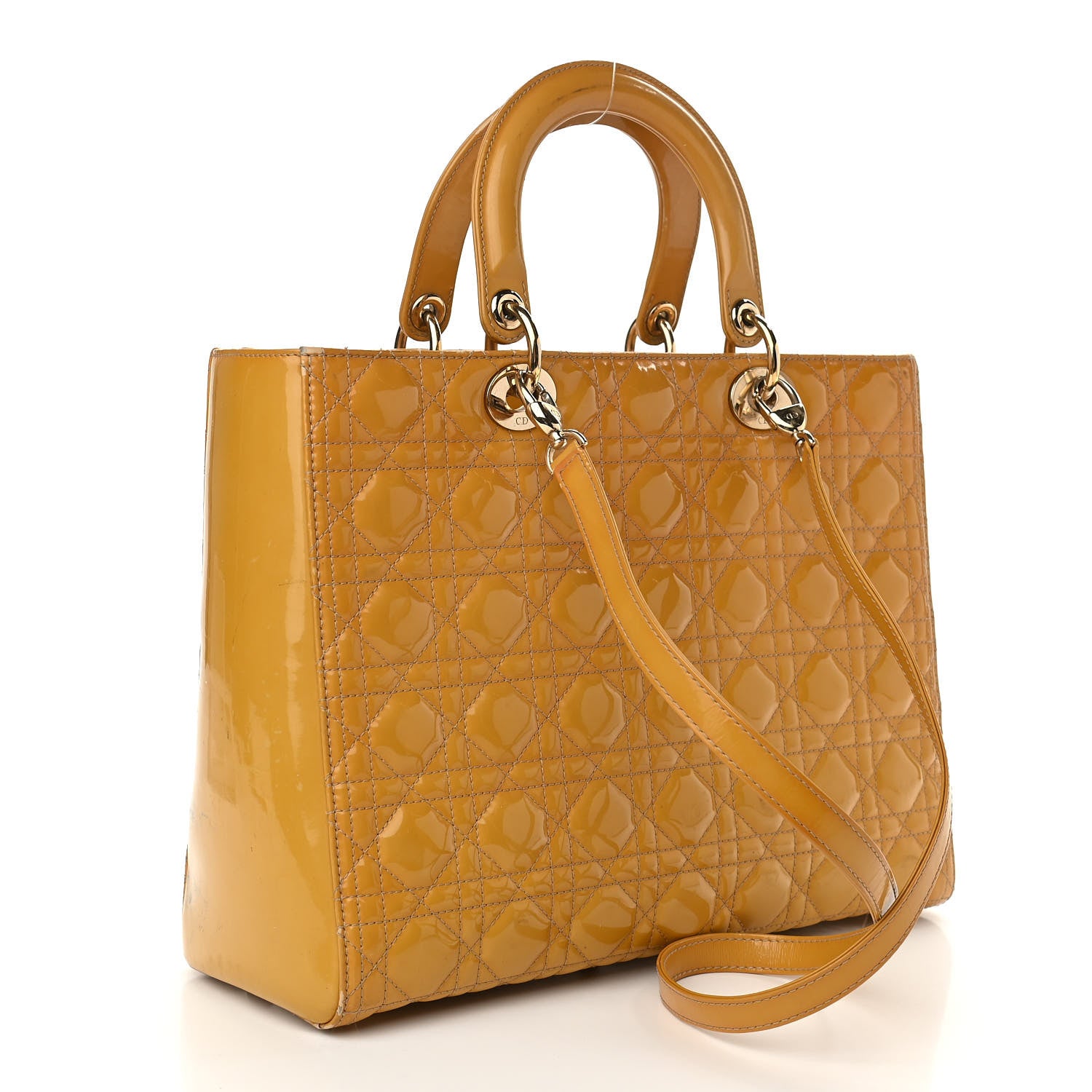 Christian Dior Patent Cannage Large Lady Dior Yellow 2 of 15