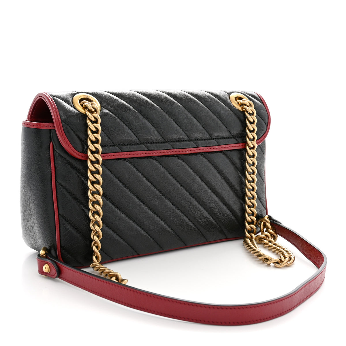 Gucci Vintage Effect Calfskin Matelasse Diagonal Small Torchon GG Marmont Shoulder Bag Black Romantic Cherry 3 of 11