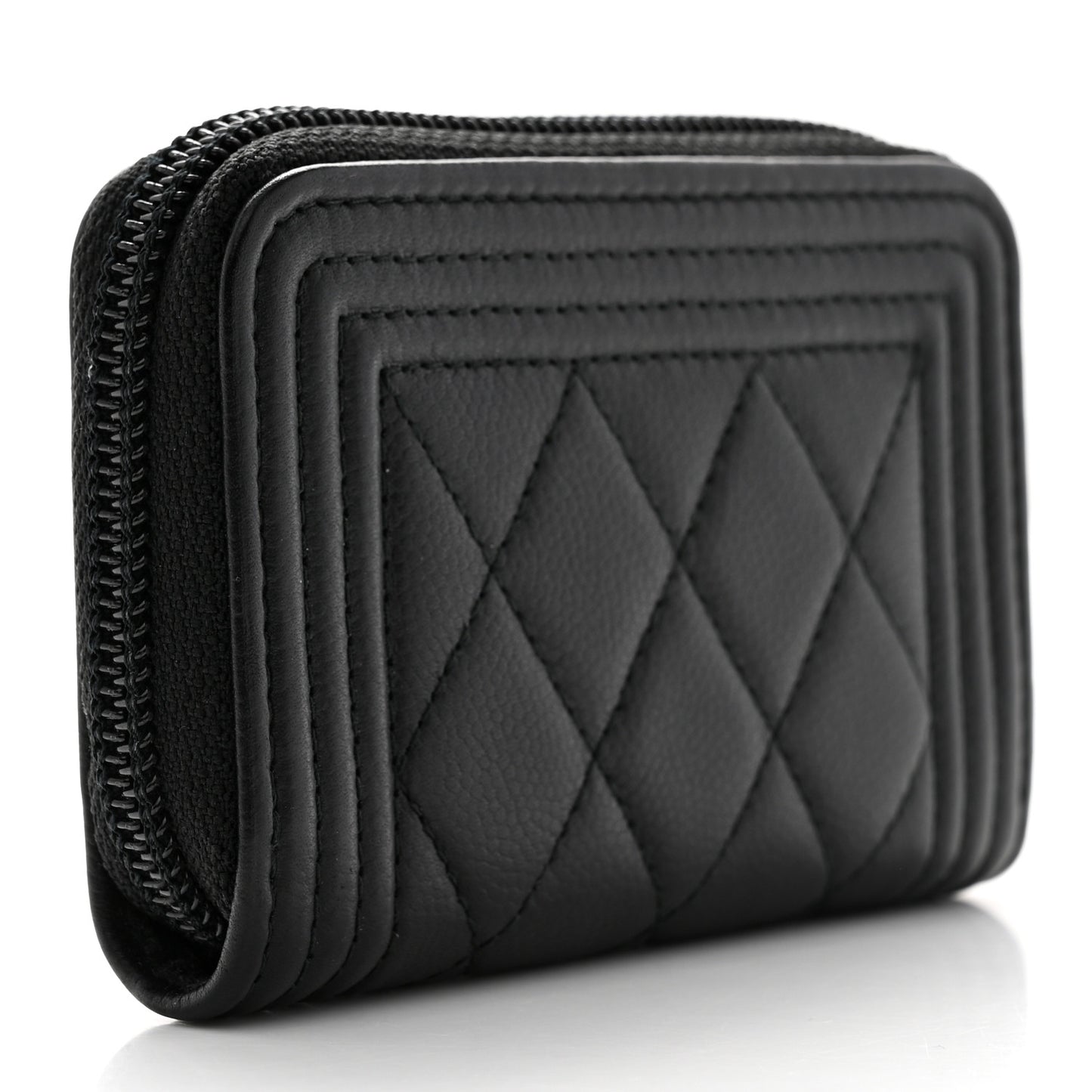 Caviar Quilted Boy Zip Around Coin Purse Wallet Black