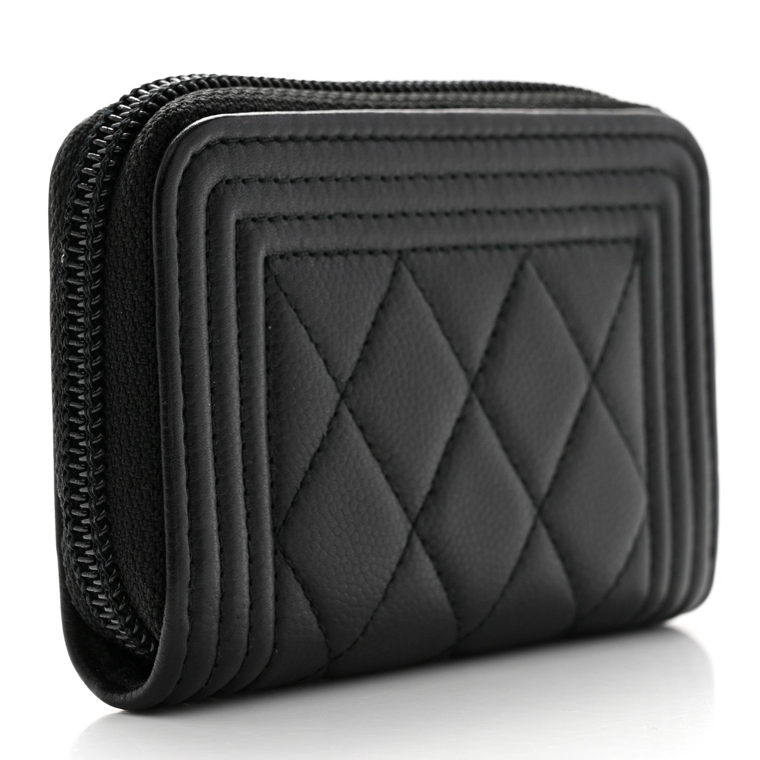 Chanel Caviar Quilted Boy Zip Around Coin Purse Wallet Black 3 of 8