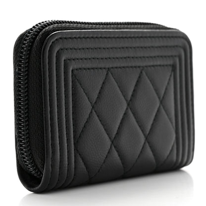 Chanel Caviar Quilted Boy Zip Around Coin Purse Wallet Black 3 of 8