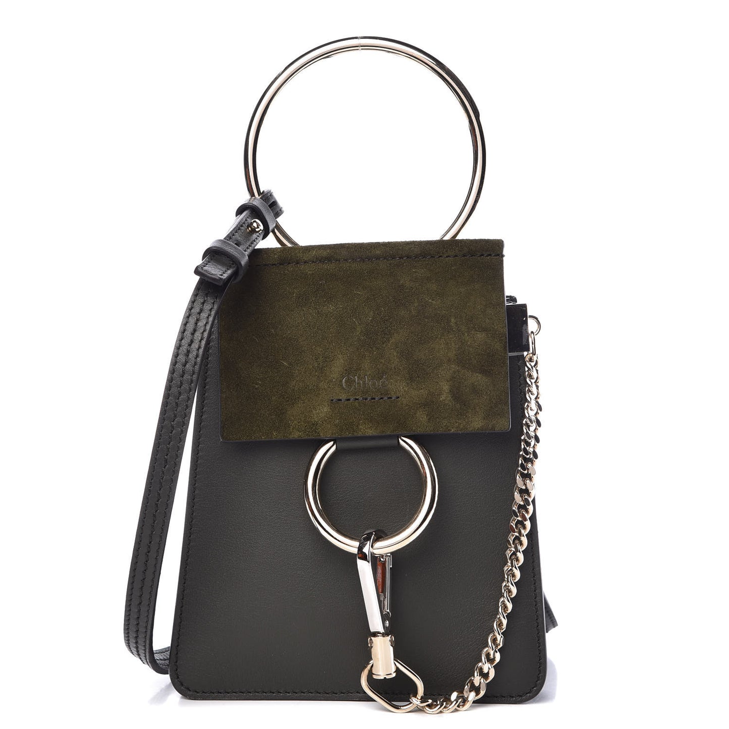 Suede Calfskin Mini Faye Bracelet Bag Forest Green