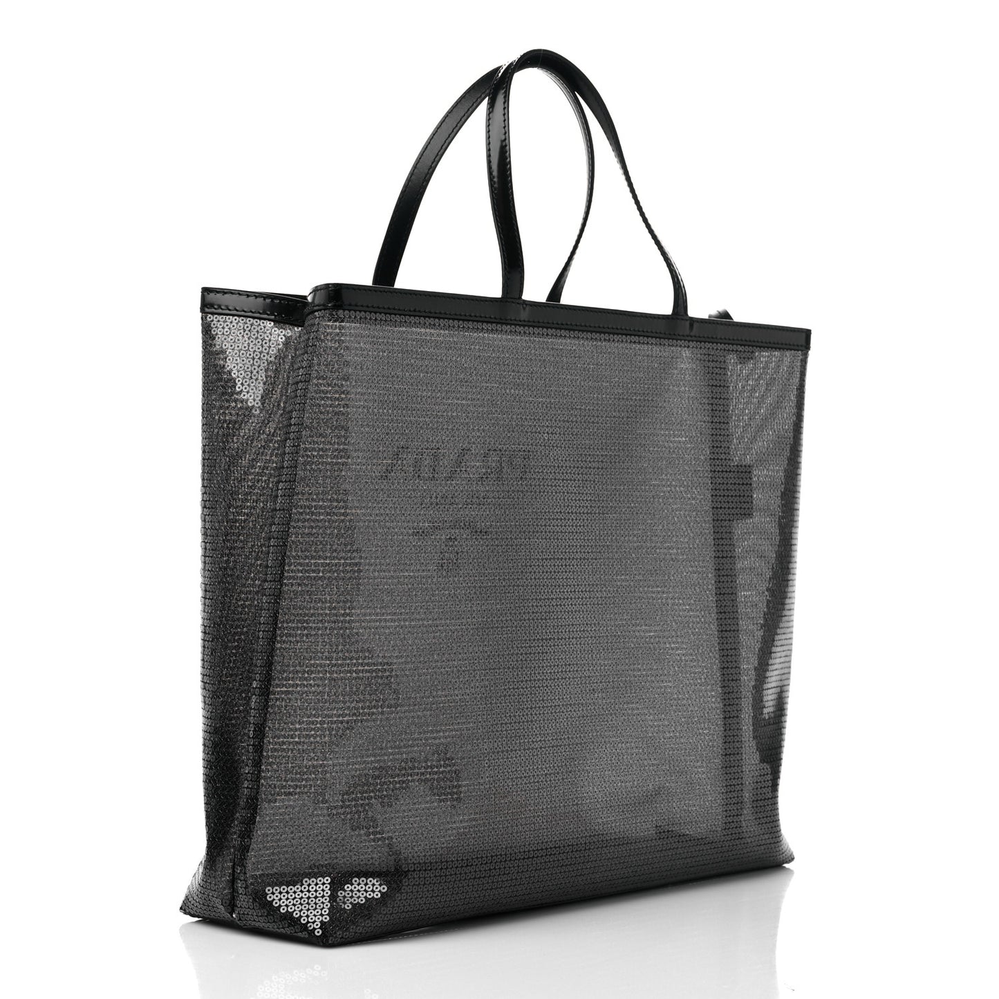 Mesh Sequin Spazzolato Logo Tote Black