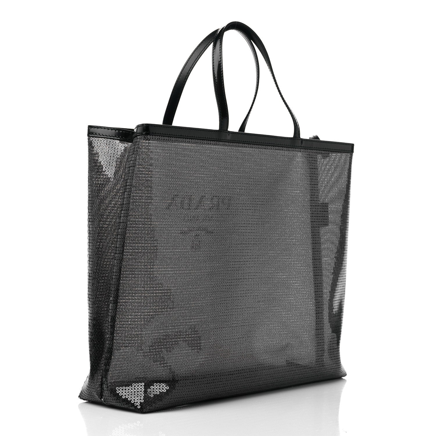Prada Mesh Sequin Spazzolato Logo Tote Black 4 of 9