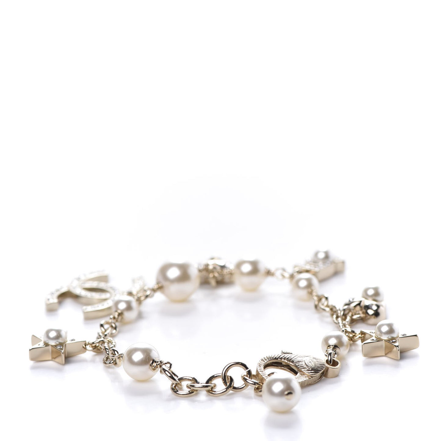 Crystal Pearl CC Charming Bracelet Gold