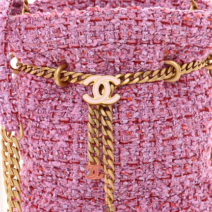 Chanel Tweed Enamel Quilted Pending CC Bucket Drawstring Bag Light Purple Pink Red 8 of 10