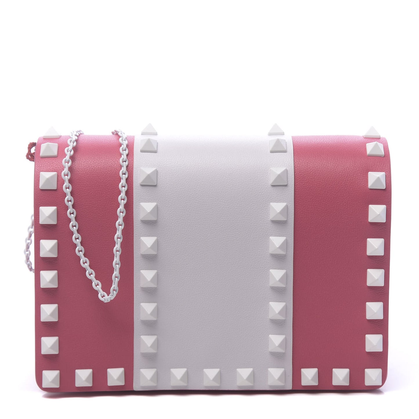 Vitello Colorblock Free Rockstud Wallet on Chain Shadow Pink Optic White