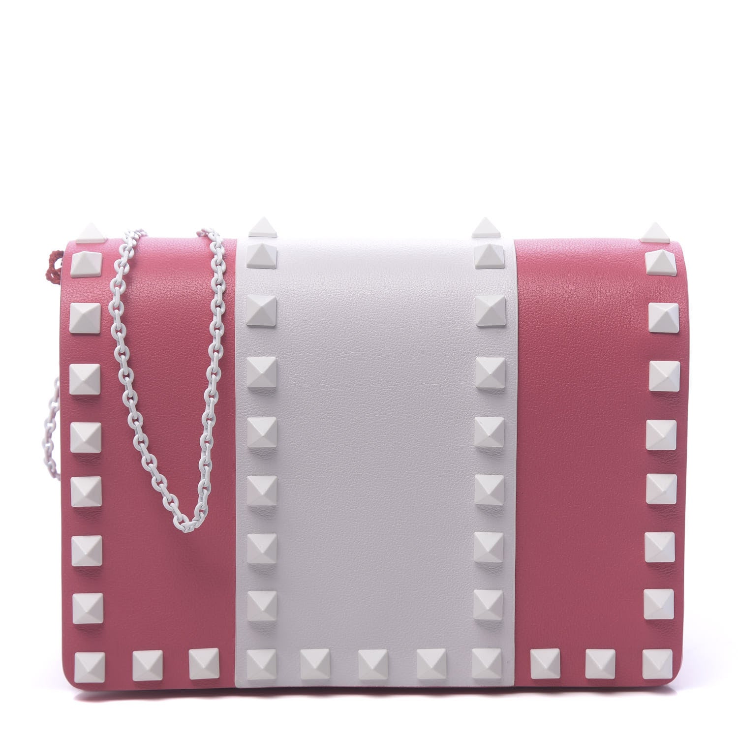 Valentino Garavani Vitello Colorblock Free Rockstud Wallet on Chain Shadow Pink Optic White 1 of 9