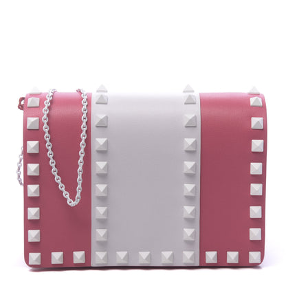 Valentino Garavani Vitello Colorblock Free Rockstud Wallet on Chain Shadow Pink Optic White 1 of 9