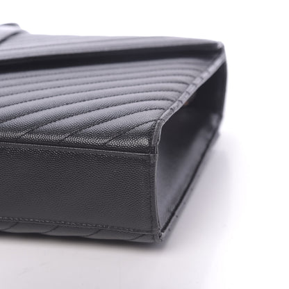 Saint Laurent Grain De Poudre Matelasse Chevron Large Monogram Satchel Black 9 of 9