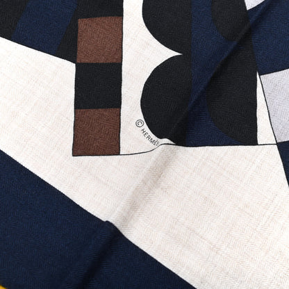 Hermes Cashmere Silk Cheval De Fete Shawl 140 Naturel Marine Moutarde 4 of 6