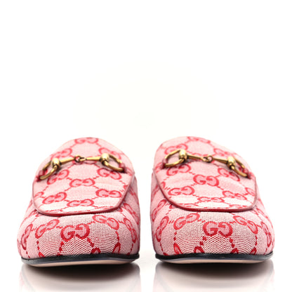 Gucci Canvas GG Monogram Horsebit Womens Princetown Slippers 37.5 Gardenia Hibiscus Red 2 of 9