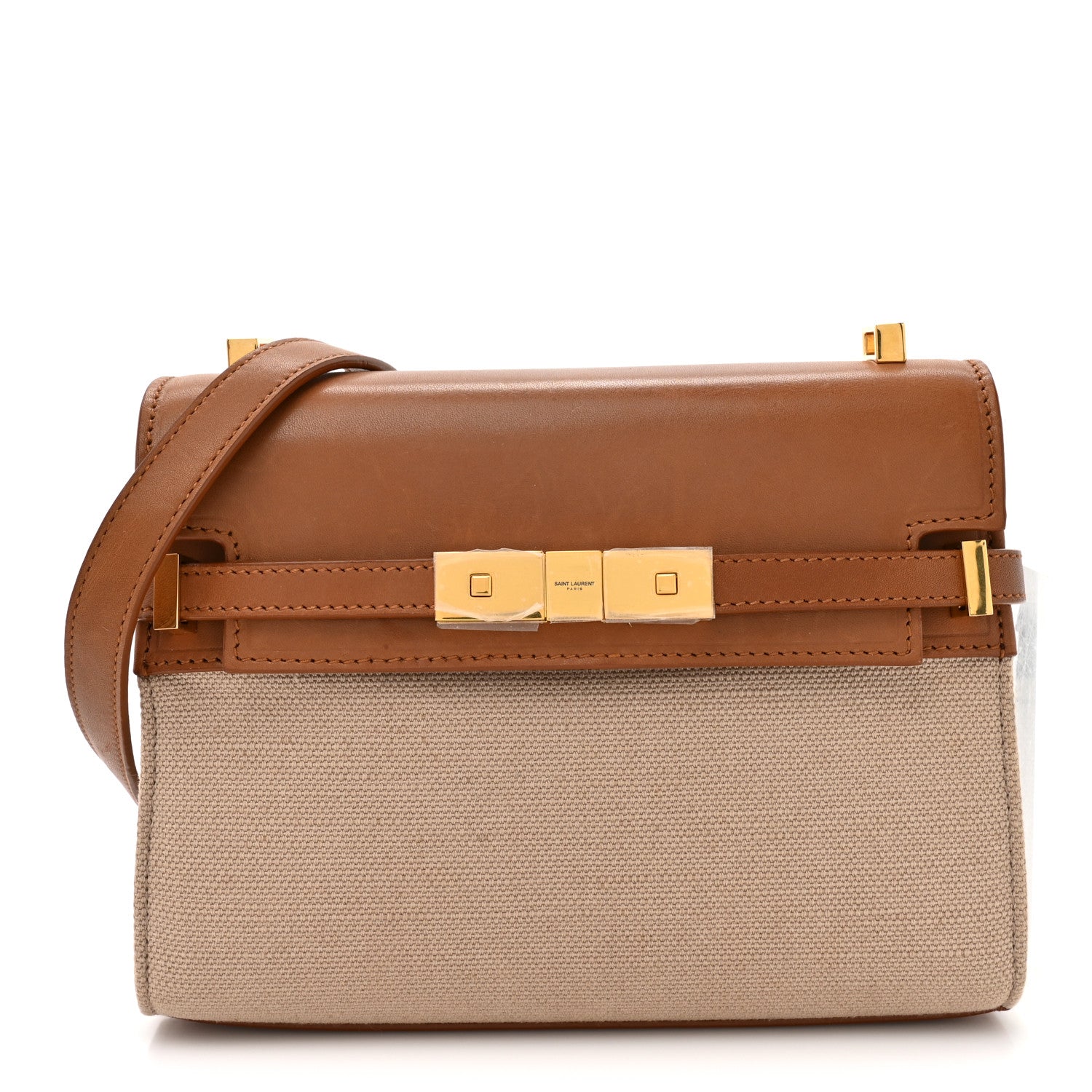 Saint Laurent Canvas Calfskin Mini Manhattan Shoulder Bag  Natural Beige Brick 1 of 13