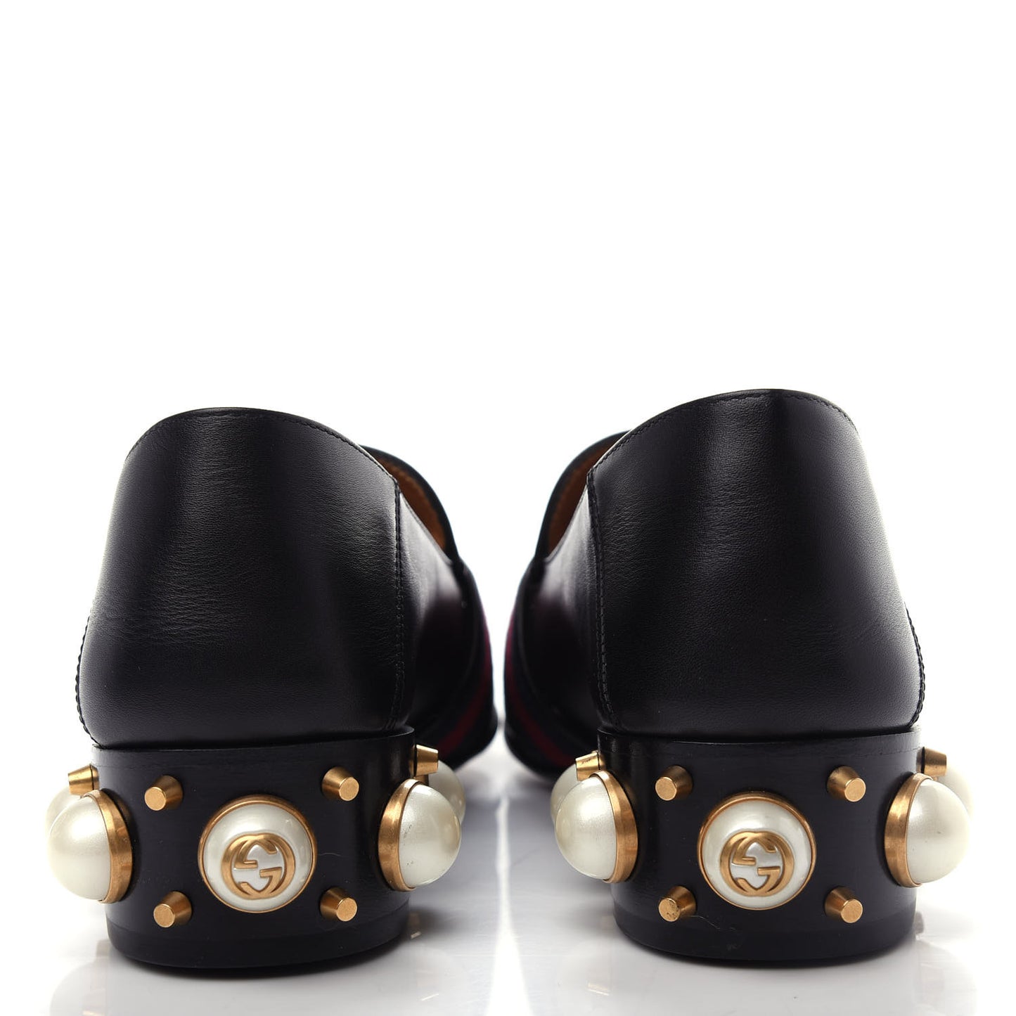 Betis Glamour Calfskin Web Pearl Embellished Peyton 35mm Loafer Pumps 36 Black