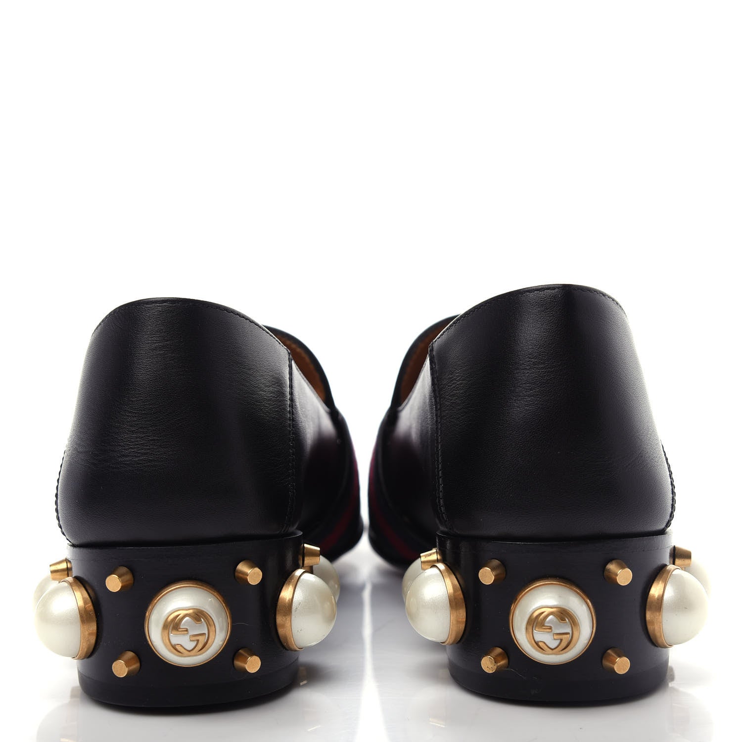 Gucci Betis Glamour Calfskin Web Pearl Embellished Peyton 35mm Loafer Pumps 36 Black 7 of 11