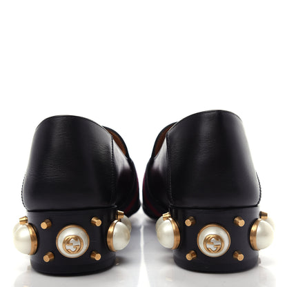Gucci Betis Glamour Calfskin Web Pearl Embellished Peyton 35mm Loafer Pumps 36 Black 7 of 11