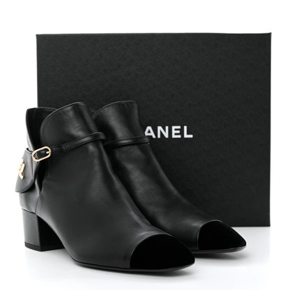 Chanel Lambskin Velvet Cap Toe Short Ankle Boots 39 Black 9 of 9
