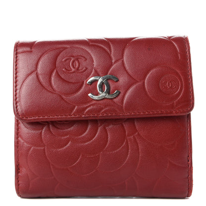 Chanel Lambskin Camellia Embossed French Wallet Red 1 of 7