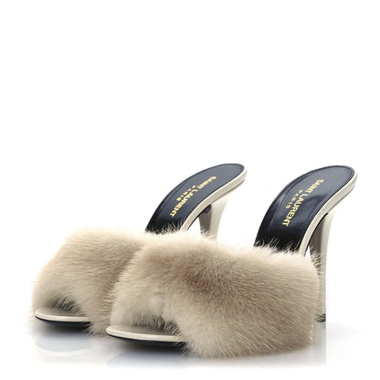 Saint Laurent Mink Calfskin Roy Mule Sandals 39 Cream 8 of 23