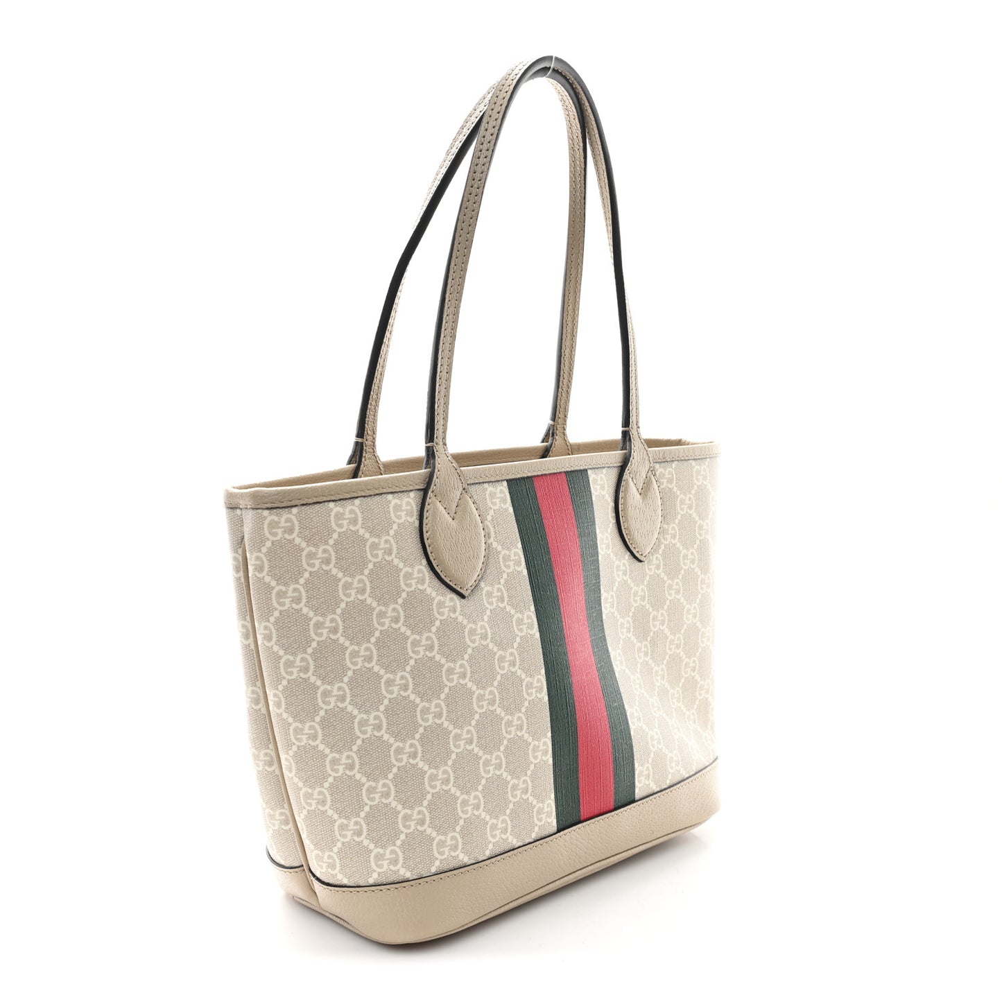 GG Supreme Monogram Textured Dollar Calfskin Web Small Ophidia Tote Beige Mystic White Oatmeal