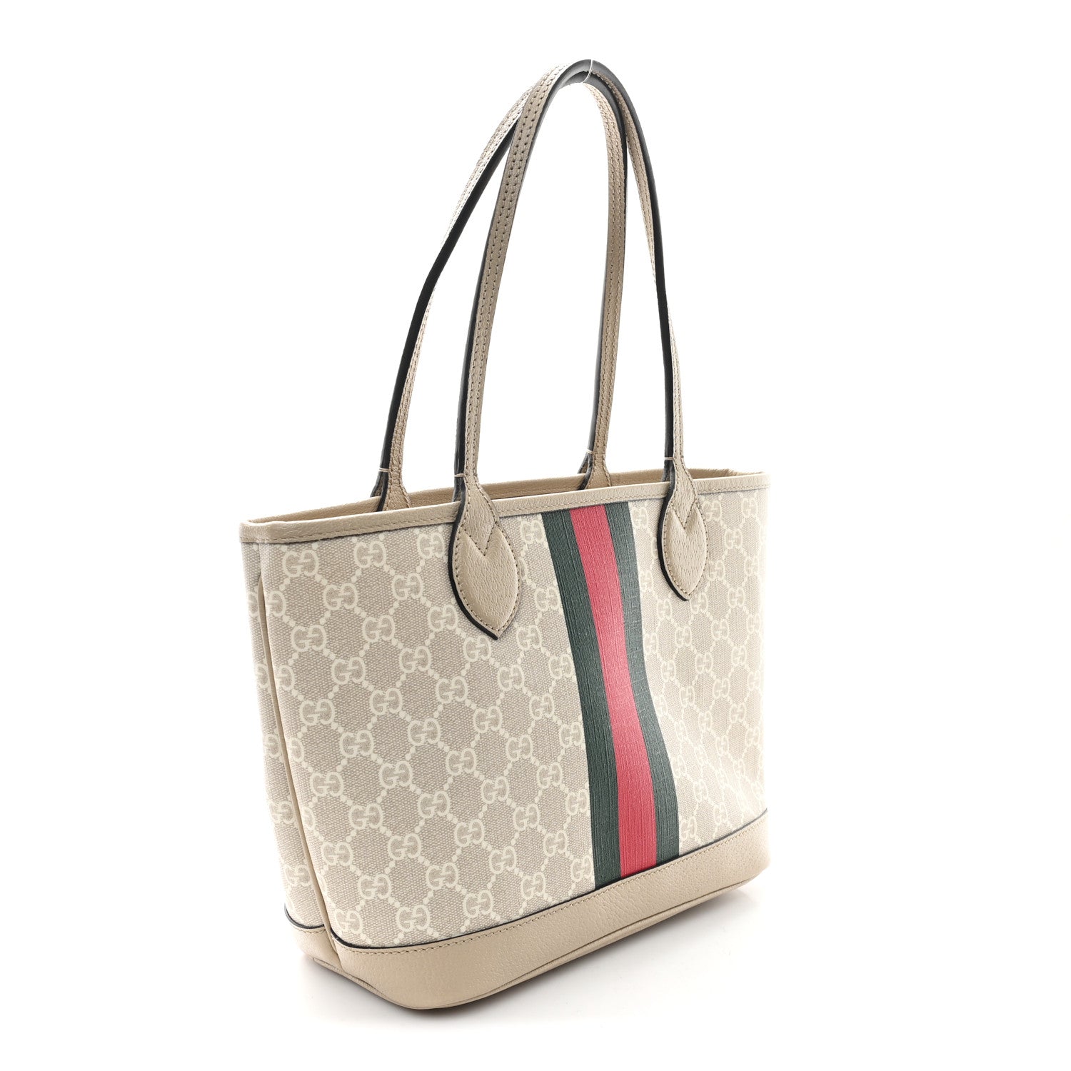 Gucci GG Supreme Monogram Textured Dollar Calfskin Web Small Ophidia Tote Beige Mystic White Oatmeal 3 of 10