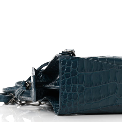 Balenciaga Calfskin Crocodile Embossed Neo Classic Silver Hardware Mini City Dark Petrol Blue 8 of 9