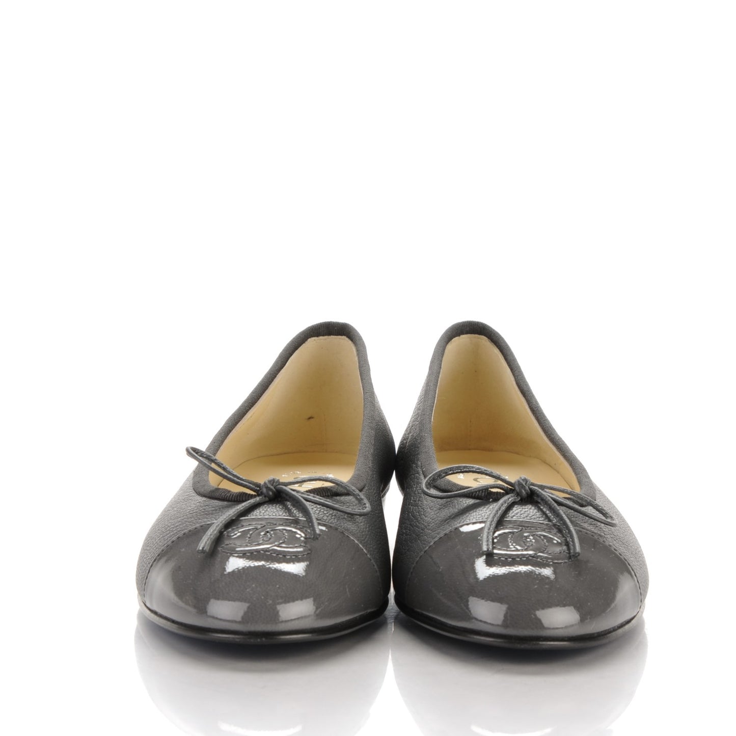 Patent Goatskin Cap Toe Ballerina Flats 38.5 Grey