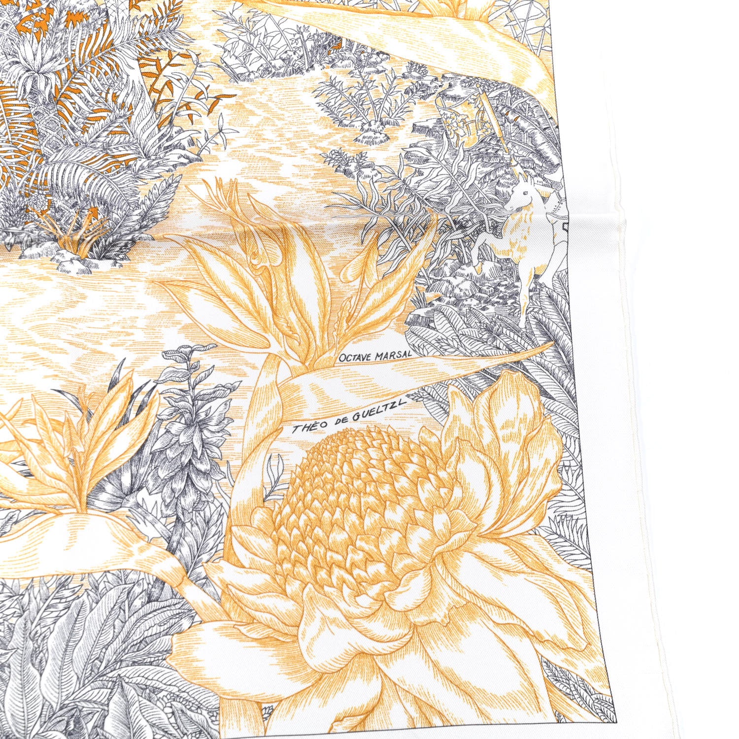 Hermes Silk Faubourg Tropical Scarf 90 Sepia White Caramel 5 of 6