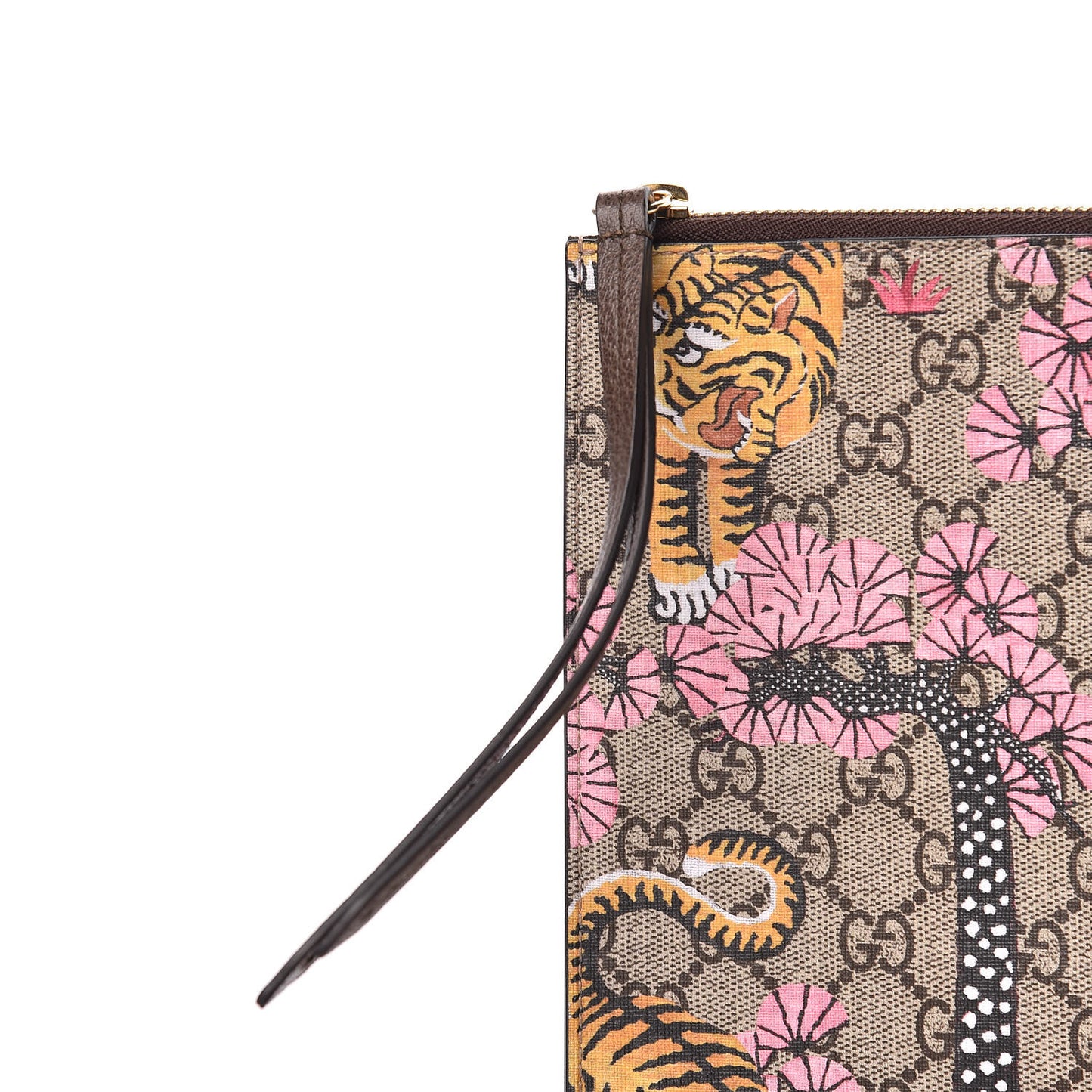 GG Supreme Monogram Bengal Zip Pouch Beige New Acero Crop Pink