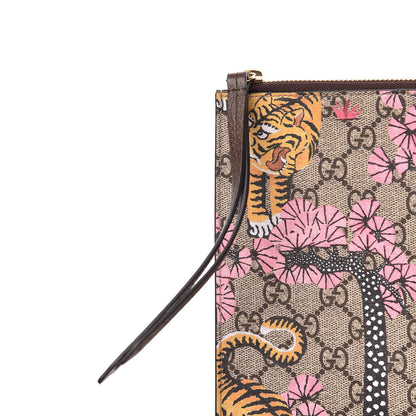 Gucci GG Supreme Monogram Bengal Zip Pouch Beige New Acero Crop Pink 9 of 10