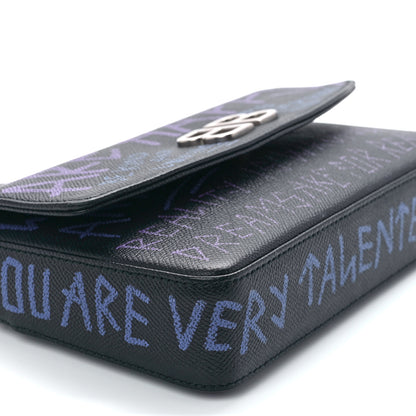 Balenciaga Grained Calfskin Graffiti BB Chain Wallet Black Bleu Violet 10 of 11