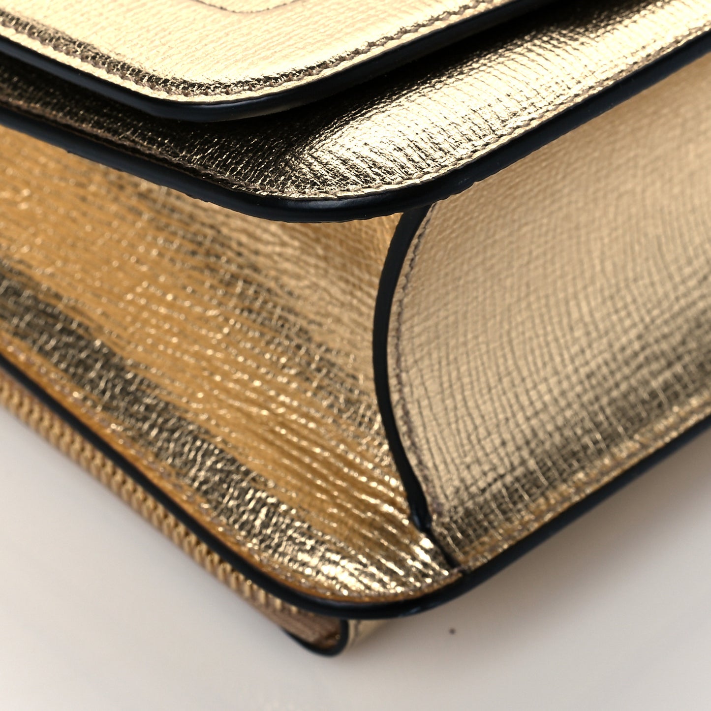 Metallic Hammered Calfskin Small Vara Chain Crossbody Gold