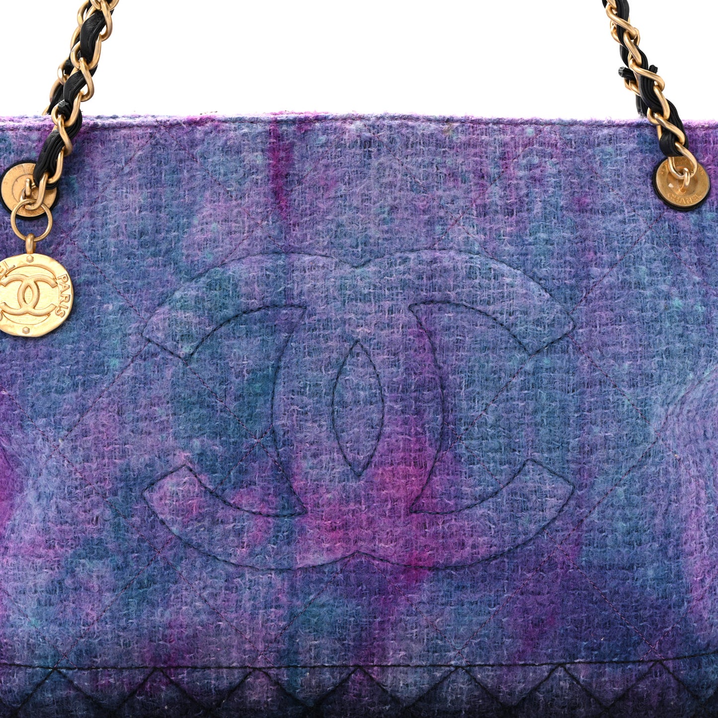 Wool Tweed CC Tote Purple Black Blue