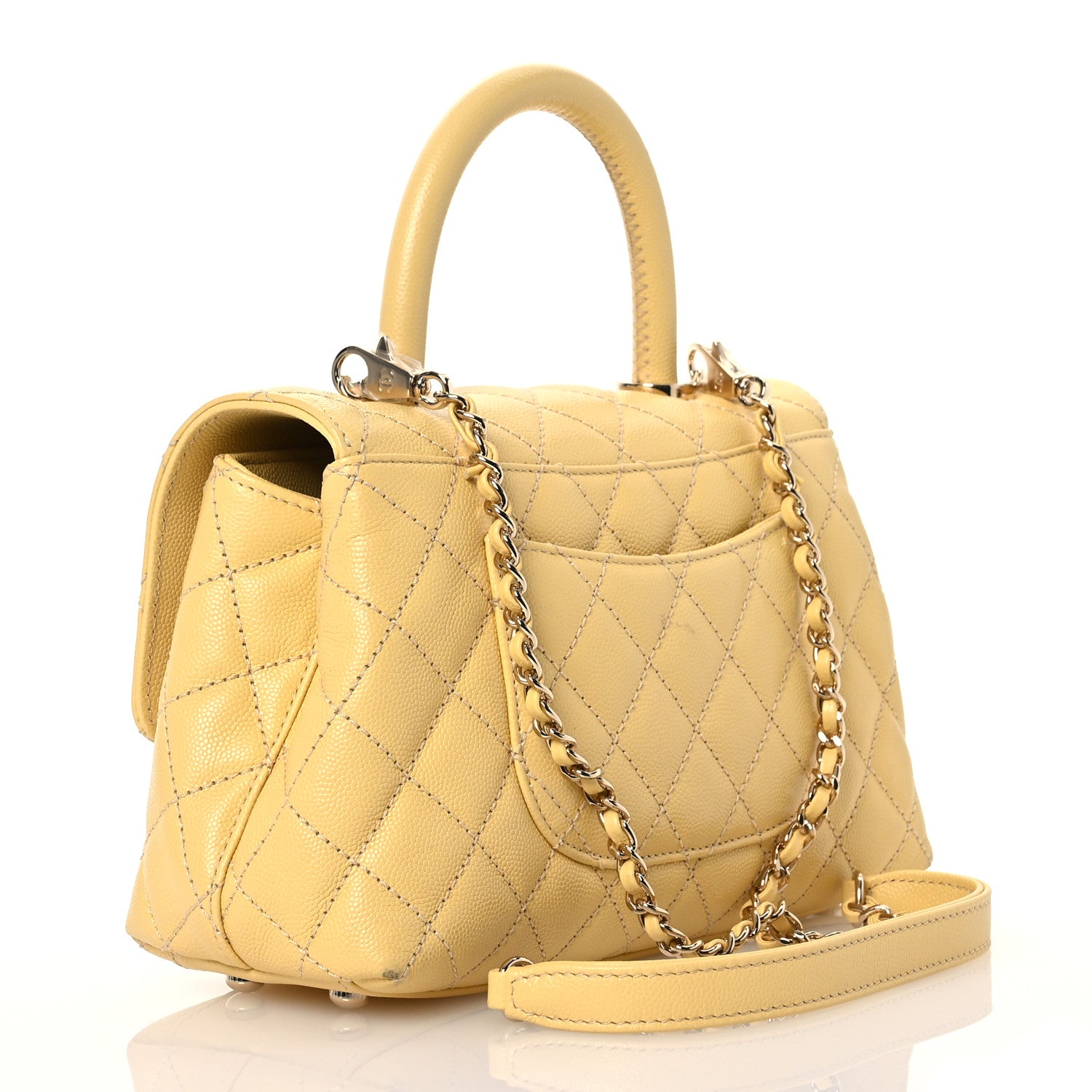 Chanel Caviar Quilted Mini Coco Handle Flap Yellow 3 of 18