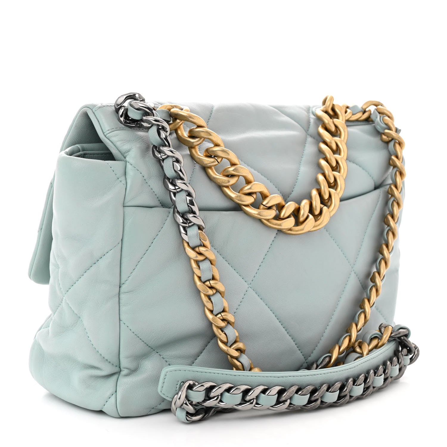 Chanel Lambskin Quilted Large Chanel 19 Flap Light Blue 3 of 10