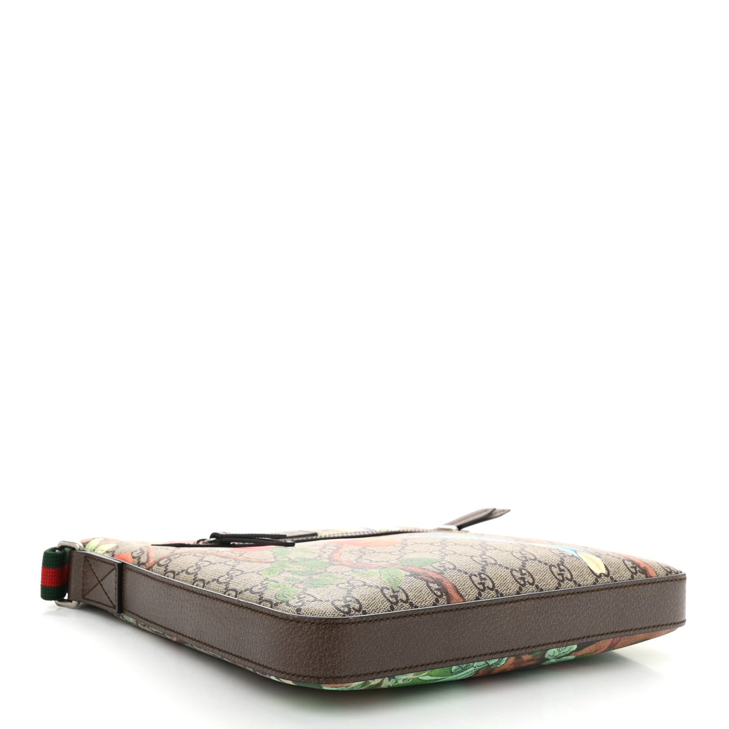 Gucci GG Supreme Monogram Tian Web Medium Flat Messenger Beige Multicolor New Acero 4 of 10
