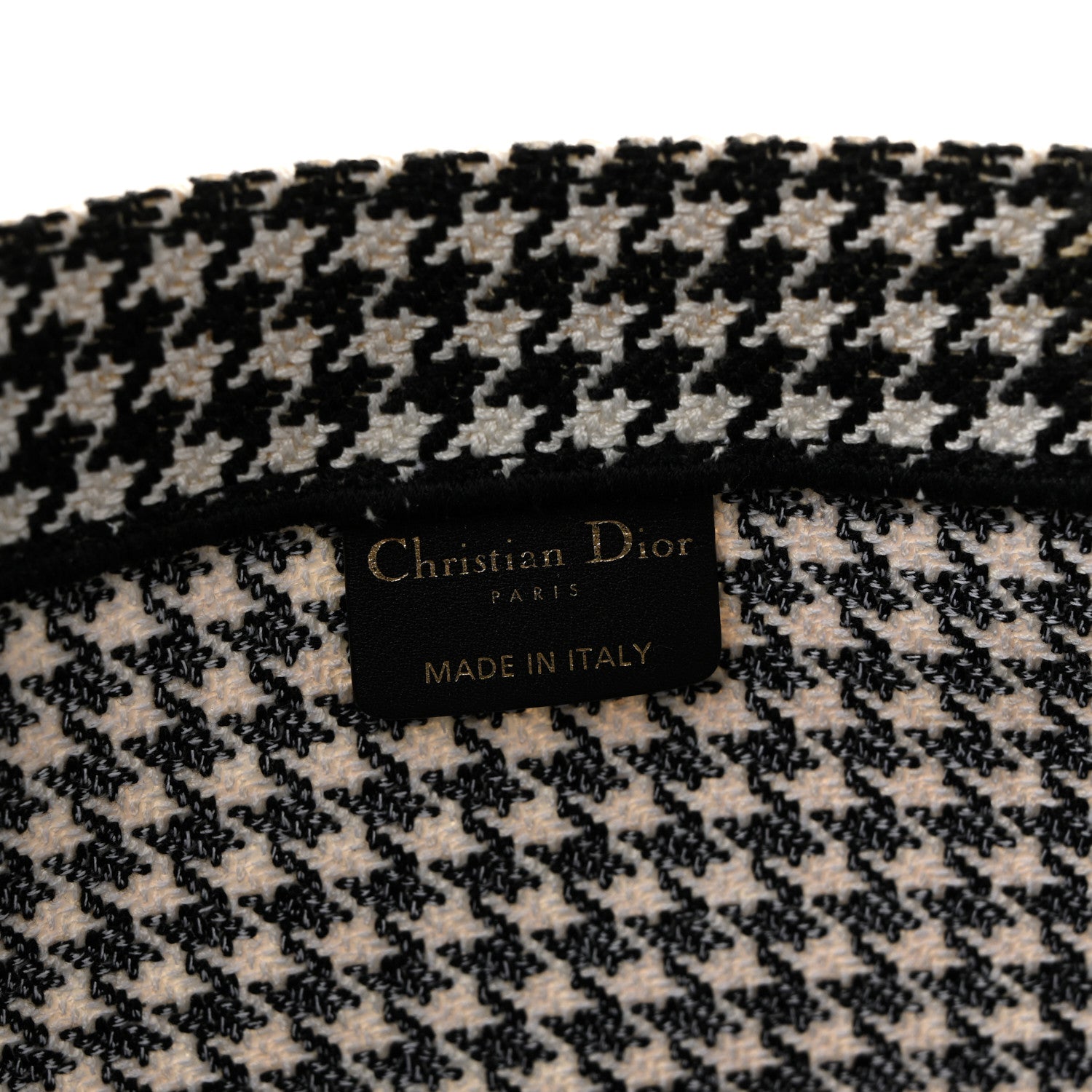 Christian Dior Canvas Houndstooth Embroidered Large Book Tote Black White 6 of 12