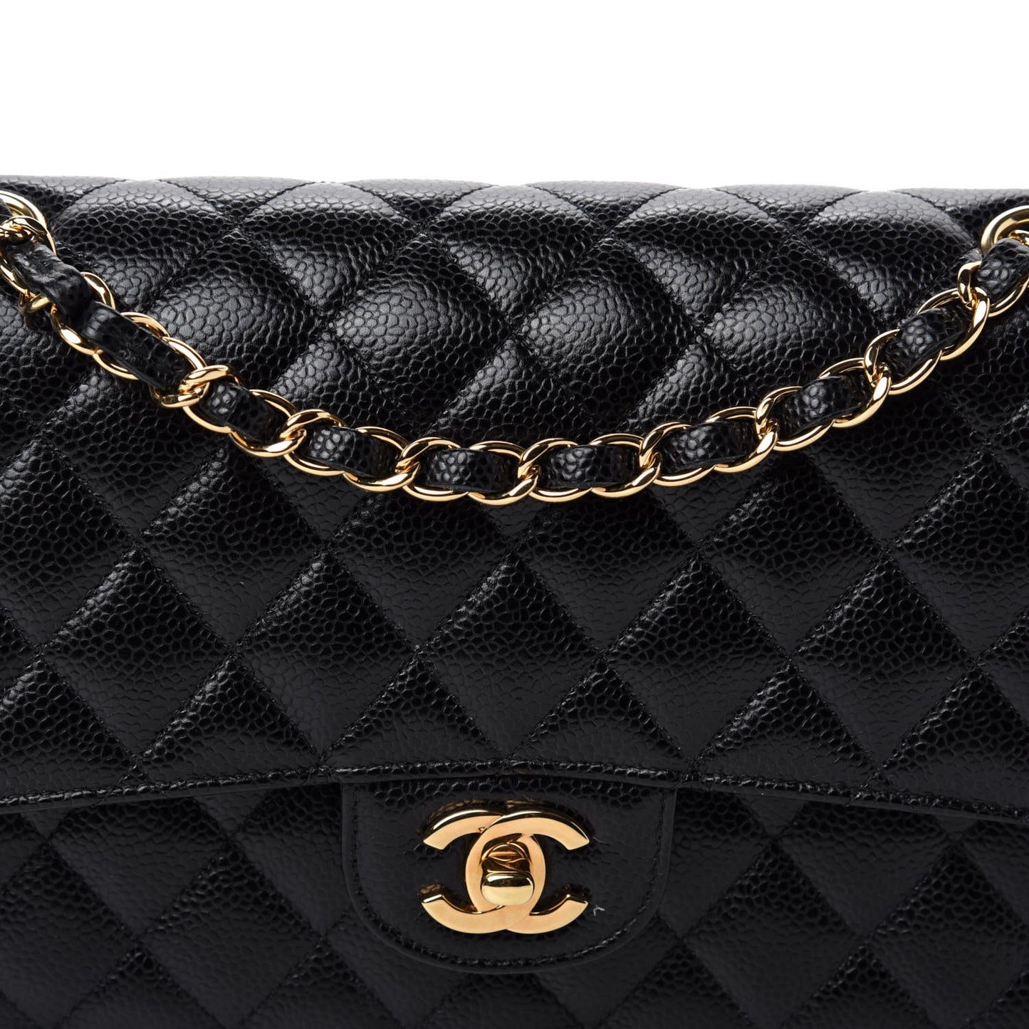 Caviar Quilted Medium Double Flap Black