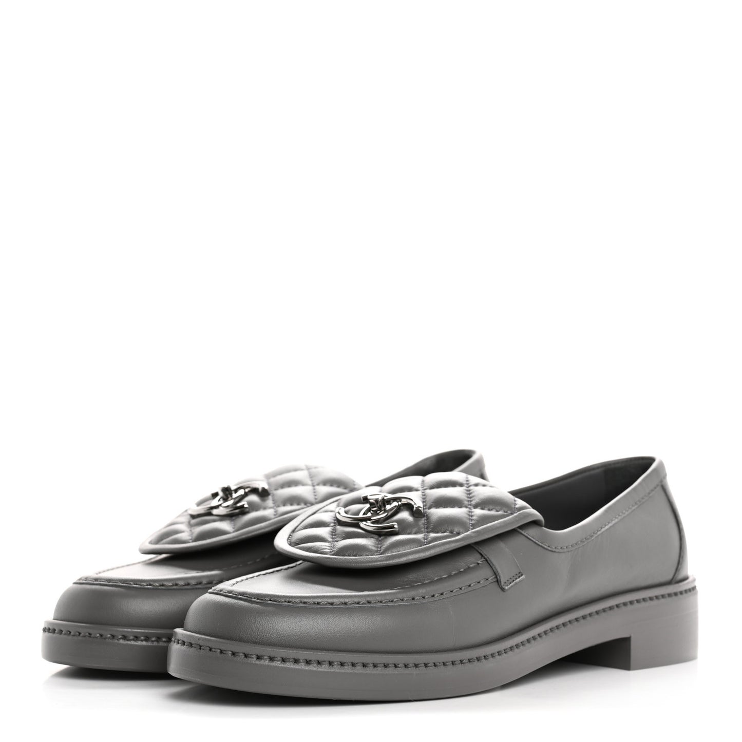 Lambskin Quilted CC Turnlock Loafers 38 Dark Grey