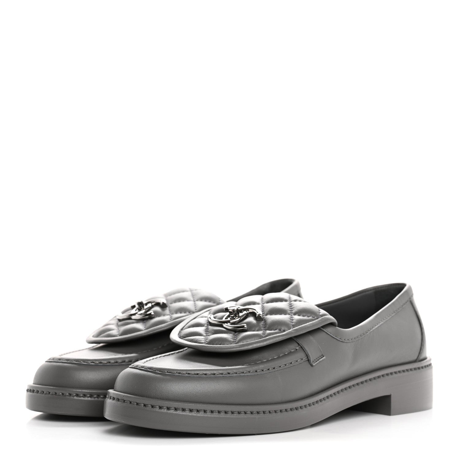 Chanel Lambskin Quilted CC Turnlock Loafers 38 Dark Grey 4 of 9