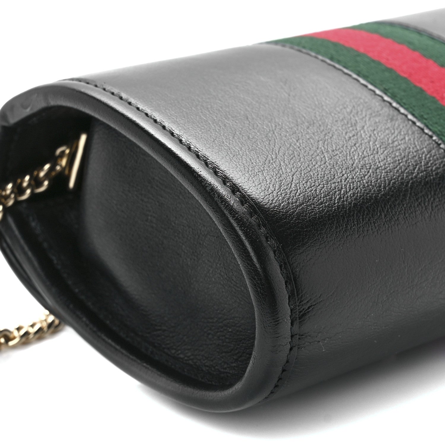 Gucci Textured Calfskin Web Mini Rajah Slim Flap Shoulder Bag Black 10 of 12