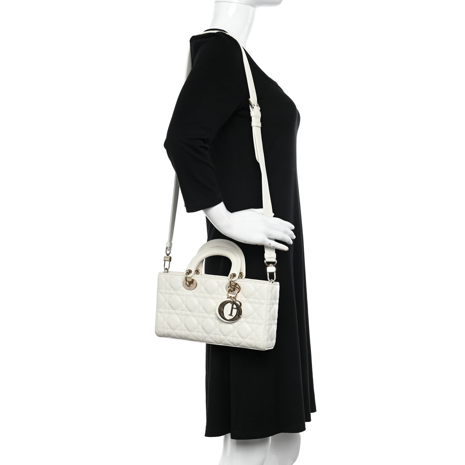 Christian Dior Lambskin Cannage Medium Lady D-Joy White 2 of 11