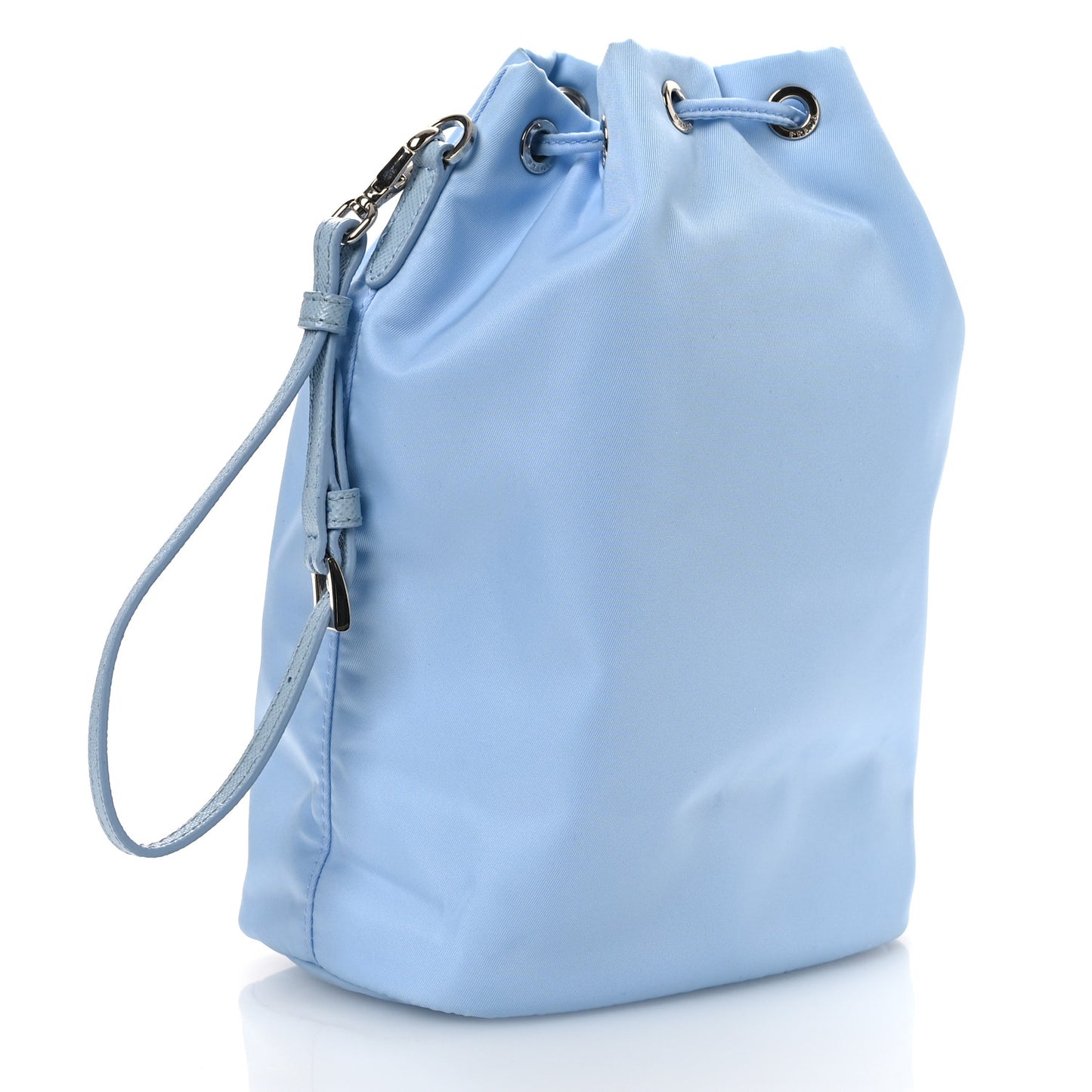 Re-Nylon Saffiano Vela Bucket Wristlet Celeste