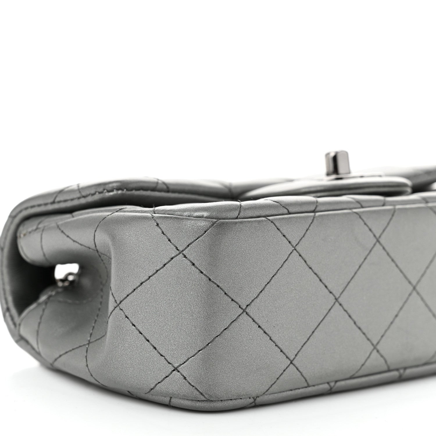 Chanel Metallic Lambskin Quilted Extra Mini Rectangular Flap Dark Silver 9 of 10