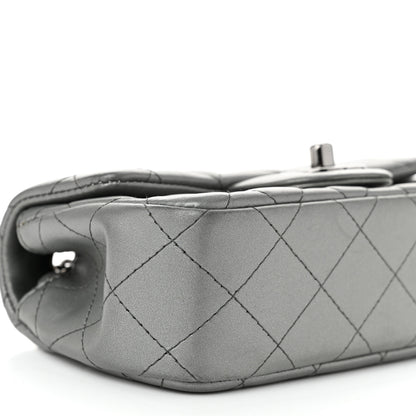 Chanel Metallic Lambskin Quilted Extra Mini Rectangular Flap Dark Silver 9 of 10