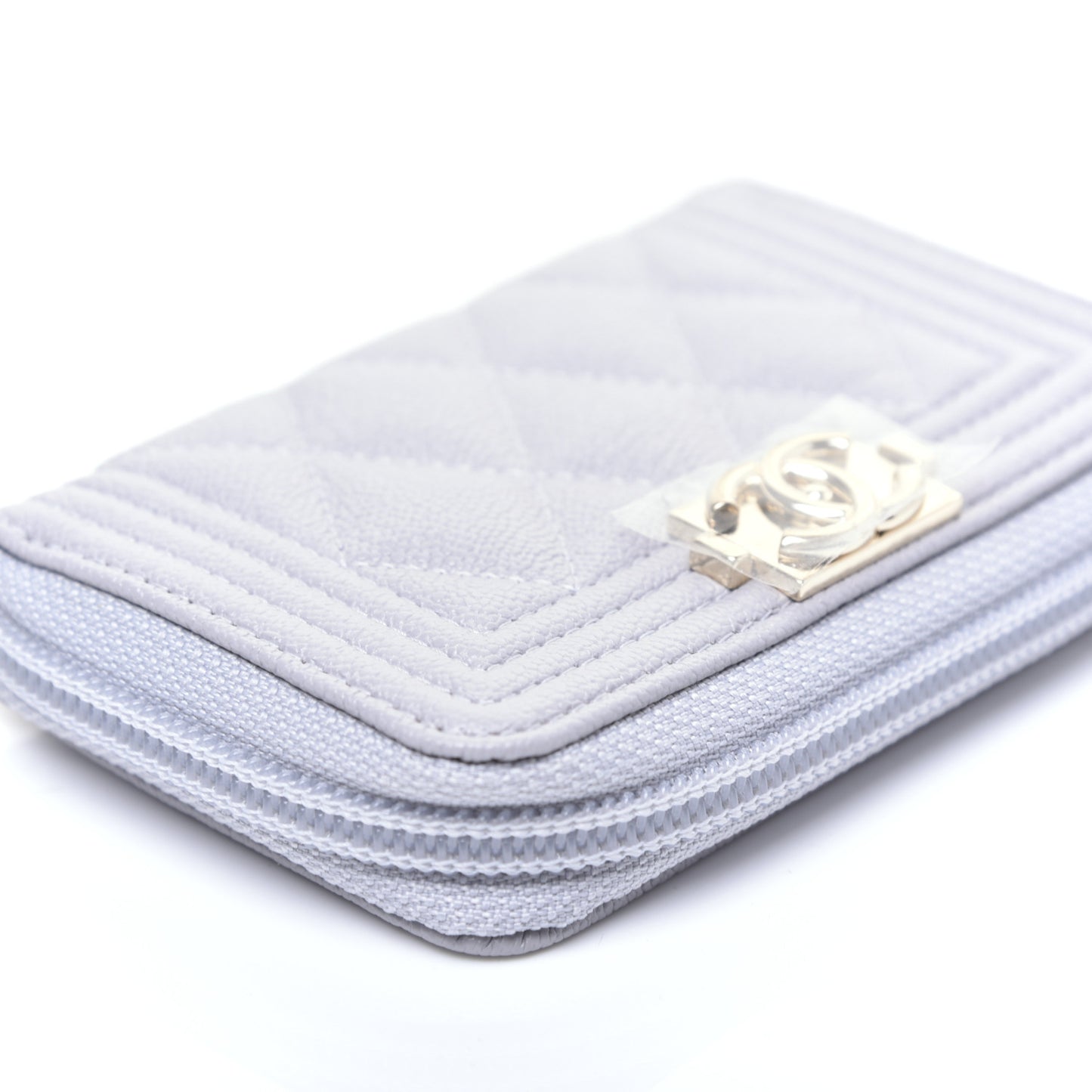 Caviar Quilted Boy Zip Around Coin Purse Wallet Grey