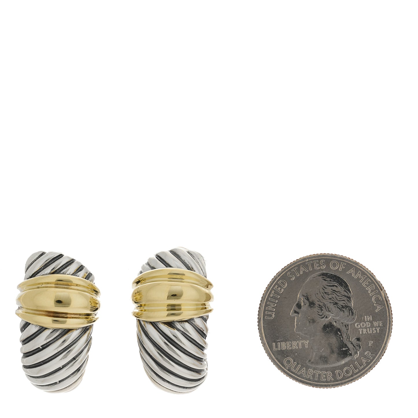 Sterling Silver 14K Yellow Gold 26mm Thoroughbred Shrimp Earrings