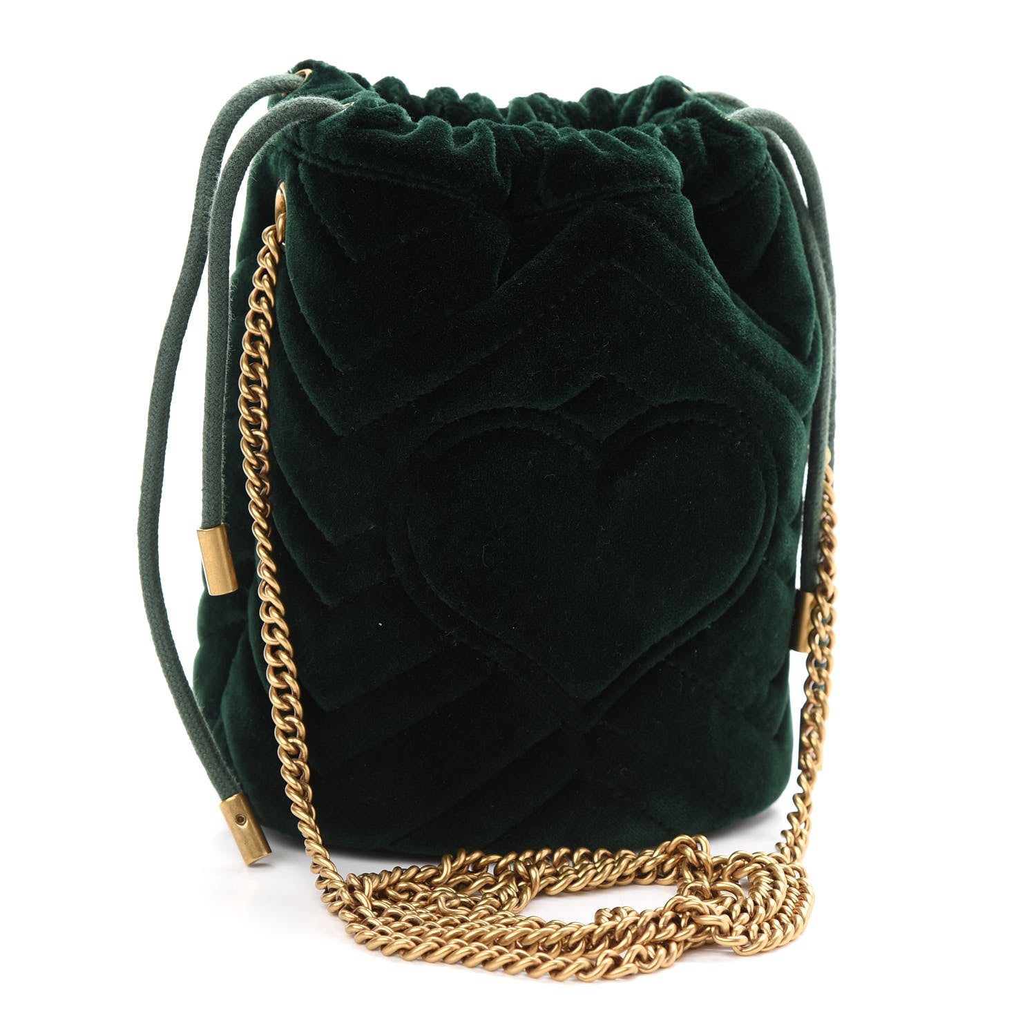 Gucci Velvet Matelasse Mini GG Marmont 2.0 Bucket Bag Dark Green 3 of 9