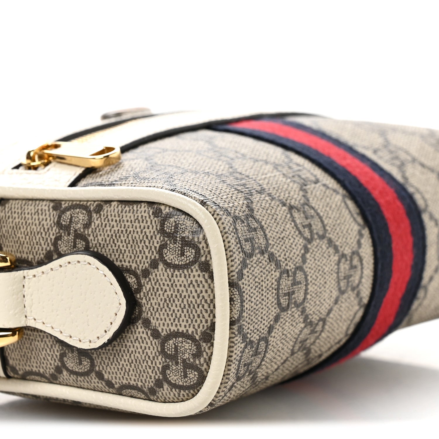 Gucci GG Supreme Monogram Textured Calfskin Web Mini Ophidia Shoulder Bag Beige Ebony Mystic White 9 of 11